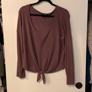 Long Sleeve Waffle Top with Tie